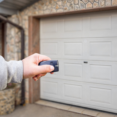 Shreveport security key fob pointing to a garage door